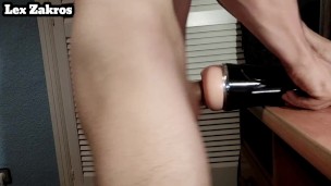 stretching my toy with my cock and draining my balls inside moaning loud - throbbing orgasm