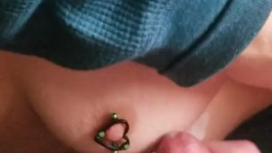 Cumming on her pierced tits