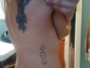 Blonde white girl with fat pussy smokes blunt before shower 2/16