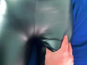 Rubbing cameltoe and spanking booty in leather leggings 11/16