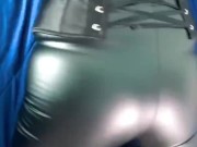 Rubbing cameltoe and spanking booty in leather leggings 12/16