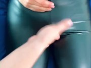 Rubbing cameltoe and spanking booty in leather leggings 7/16