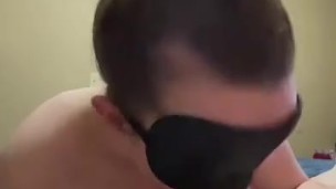 Blindfolded teen gives sloppy blowjob with unexpected cum in mouth (swallowed cum)