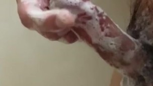 Cleaning my asian uncut cock