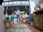 Pierced Tits on Display While Furniture Shopping - Public Tits Flash - Topless Under Jacket 1/16