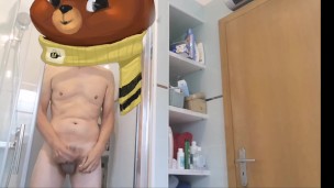 Hot smooth daddy caught jerking in the bathroom