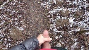 Outdoor long distance cumshot POV