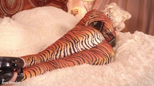 submissive gagged bondaged woman - blonde MILF in spandex