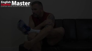 Giant man taunts tiny person attached to his white gym socks macrophilia PREVIEW