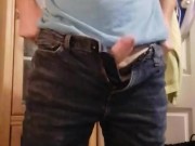 Playing with my hard dick in tight jeans 10/16