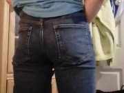 Playing with my hard dick in tight jeans 12/16