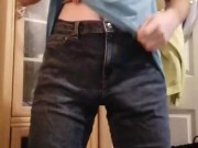 Playing with my hard dick in tight jeans 16/16