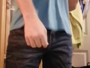 Playing with my hard dick in tight jeans 2/16
