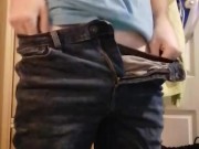Playing with my hard dick in tight jeans 3/16