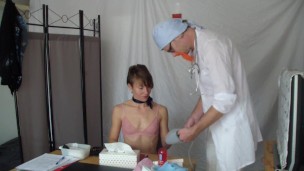 Pervert doctor and young shy sexy woman - sexual exam