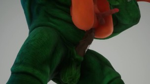Beefy furry alien and nerd close up sex