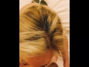 Amazing slutty Milf gets a facial on a cruise cabin! Enjoying cum on tongue and tits!