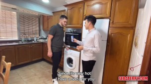 I threw my straight friend a drink in his pants and he fuck me like this
