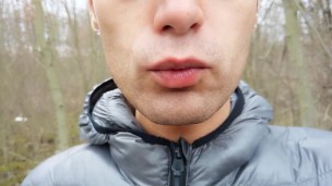 Making cum drink from two filled condoms after I was fucked public and my jerk off after cum eating