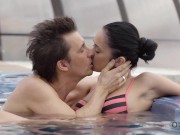OLD4K. Skinny brunette has sex with her older boyfriend in the pool 2/16