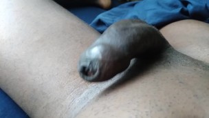 Close-up of uncut dick jumping