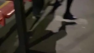 Public strip and dildo fuck at bus stop 