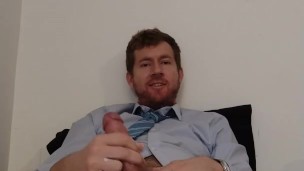 Business Casual Blonde Boy Playing with His Dick in a Tie