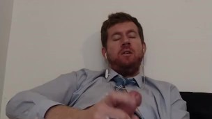 Young Business Man Jacks Off After Work