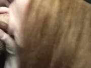 ASMR Redhead Milf sucks cock for a quick finish and load in mouth  5/16
