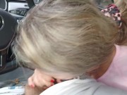 Public bitch quick blowing stranger in car on parking with so small dick he cannot fuck her 9/16