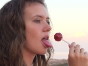 Kinky Lucy Dances Naked In The Beach And Masturbates With A Lollipop! 7/16