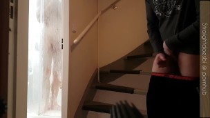 caught horny gay neighbor who secretly jerk off while straight husband takes a hot shower after gym