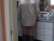 Beautiful 58-year-old Latin mother shows off in front of her stepson to turn him on and make him fuc