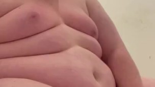 Fat chub eats trifle & plays with big belly