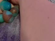 Oviposition- Elizabeth ejects 14 dragon eggs from her hairy fat pussy 14/16