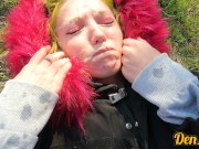 green haired schoolgirl likes to have sex outdoors to get a big load on her face and clothes 16/16