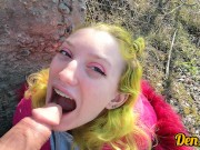 green haired schoolgirl likes to have sex outdoors to get a big load on her face and clothes 4/16