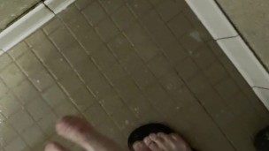Washing Feet in College Dorm Shower