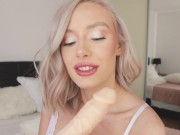 Squirting in bed. Wet dirty babe. Blowjob and masturbation. 1/16