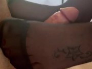 Footjob  with blowjob and cum on nylon during the lunch break 7/16