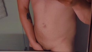 Hung Smooth Solo Jerk Off Ass Play Cumshot in Gym Bathroom POV