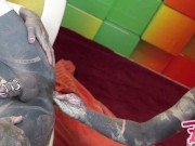 FEMDOM anal fucking heavily tattooed trans sissy - strap on rough sex - anal stretching dick cage 13/16