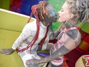 FEMDOM anal fucking heavily tattooed trans sissy - strap on rough sex - anal stretching dick cage 4/16