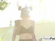 Nadia plays wtih her self in the forest 2/16