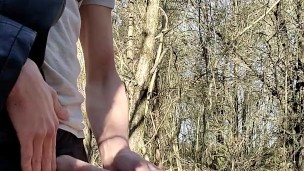 Public jerk off and cum in forest