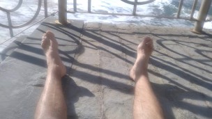 Only Feet👣Amateur Hairy Legs Marking Cock on a Public Beach