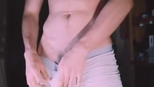 Hot guy muscle flex with hard cock! 