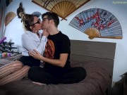 Milf fucks virgin! Milf Seduces a barely legal 18 yo nerdy loser virgin boy. Amateur milf fucks boy! 1/16
