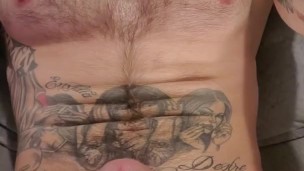 Jacking off tattoos beard muscles big dick