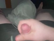 Chubby man spills his load on his boxers